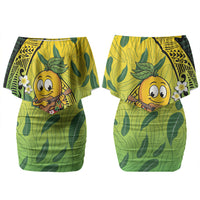 Hawaii Surfing Mango Family Matching Off Shoulder Short Dress and Hawaiian Shirt Manako Polynesian Fish Hook