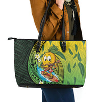 Hawaii Surfing Mango Leather Tote Bag Manako Polynesian Fish Hook