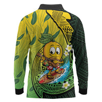 Hawaii Surfing Mango Long Sleeve Polo Shirt Manako Polynesian Fish Hook