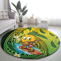Hawaii Surfing Mango Round Carpet Manako Polynesian Fish Hook