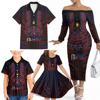 Filipino Barong Tagalog Inspired Personalised Family Matching Off The Shoulder Long Sleeve Dress and Hawaiian Shirt Mabuhay Philippines Festival Polynesian Pattern LT14 - Polynesian Pride
