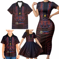 Filipino Barong Tagalog Inspired Personalised Family Matching Short Sleeve Bodycon Dress and Hawaiian Shirt Mabuhay Philippines Festival Polynesian Pattern LT14 - Polynesian Pride