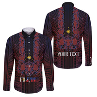 Filipino Barong Tagalog Inspired Personalised Family Matching Short Sleeve Bodycon Dress and Hawaiian Shirt Mabuhay Philippines Festival Polynesian Pattern LT14 Dad's Shirt - Long Sleeve Black - Polynesian Pride