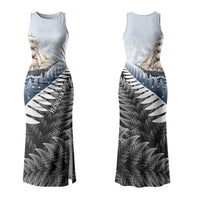 Personalised New Zealand Pakeha Family Matching Tank Maxi Dress and Hawaiian Shirt Kiwi Silver Fern and Sailing Ship Compass LT14 Mom's Dress Blue - Polynesian Pride