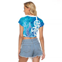 Hammerhead Shark Tattoo New Zealand Raglan Cropped T Shirt Maori Galaxy Mangopare Pattern LT14 - Polynesian Pride