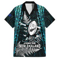 Custom New Zealand Silver Fern Rugby Family Matching Summer Maxi Dress and Hawaiian Shirt Aotearoa All Black Dabbing Ball With Maori Paua Shell LT14 Dad's Shirt - Short Sleeve Turquoise - Polynesian Pride