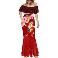Tonga Rugby Mermaid Dress Ikale Tahi Tongan Ngatu Pattern With Dabbing Ball LT14 - Polynesian Pride