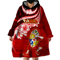 Tonga Rugby Wearable Blanket Hoodie Ikale Tahi Tongan Ngatu Pattern With Dabbing Ball LT14 - Polynesian Pride
