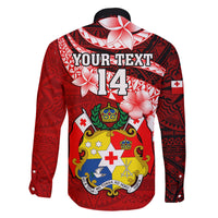 Custom Tonga Rugby Family Matching Off Shoulder Short Dress and Hawaiian Shirt Ikale Tahi Tongan Ngatu Pattern With Dabbing Ball LT14 - Polynesian Pride