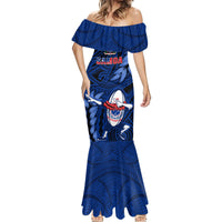 Samoa Rugby Mermaid Dress Manu Samoa Ula Fala Dabbing Ball Polynesian Blue Version LT14 - Polynesian Pride
