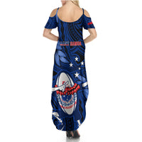 Samoa Rugby Summer Maxi Dress Manu Samoa Ula Fala Dabbing Ball Polynesian Blue Version LT14 - Polynesian Pride