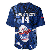 Custom Samoa Rugby Baseball Jersey Manu Samoa Ula Fala Dabbing Ball Polynesian Blue Version LT14 - Polynesian Pride