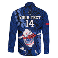 Custom Samoa Rugby Family Matching Off Shoulder Maxi Dress and Hawaiian Shirt Manu Samoa Ula Fala Dabbing Ball Polynesian Blue Version LT14 - Polynesian Pride