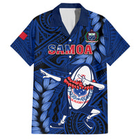 Custom Samoa Rugby Family Matching Summer Maxi Dress and Hawaiian Shirt Manu Samoa Ula Fala Dabbing Ball Polynesian Blue Version LT14 Dad's Shirt - Short Sleeve Blue - Polynesian Pride