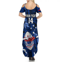 Custom Samoa Rugby Summer Maxi Dress Manu Samoa Ula Fala Dabbing Ball Polynesian Blue Version LT14 - Polynesian Pride