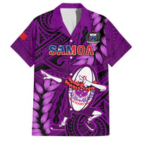 Samoa Rugby Family Matching Off Shoulder Short Dress and Hawaiian Shirt Manu Samoa Ula Fala Dabbing Ball Polynesian Purple Version LT14 - Polynesian Pride