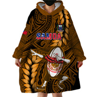 Samoa Rugby Wearable Blanket Hoodie Manu Samoa Ula Fala Dabbing Ball Polynesian Gold Version LT14 - Polynesian Pride