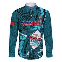 Samoa Rugby Family Matching Long Sleeve Bodycon Dress and Hawaiian Shirt Manu Samoa Ula Fala Dabbing Ball Polynesian Turquoise Version LT14 - Polynesian Pride