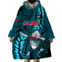 Samoa Rugby Wearable Blanket Hoodie Manu Samoa Ula Fala Dabbing Ball Polynesian Turquoise Version LT14 - Polynesian Pride
