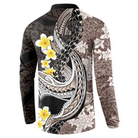 Brown and Black Hawaii Shark Tattoo Button Sweatshirt Puakenikeni Lei Plumeria Polynesian Pattern LT14 - Polynesian Pride