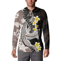 Brown and Black Hawaii Shark Tattoo Button Sweatshirt Puakenikeni Lei Plumeria Polynesian Pattern LT14 - Polynesian Pride
