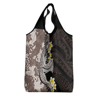 Brown and Black Hawaii Shark Tattoo Grocery Bag Puakenikeni Lei Plumeria Polynesian Pattern - Polynesian Pride