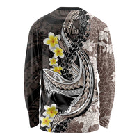 Brown and Black Hawaii Shark Tattoo Long Sleeve Shirt Puakenikeni Lei Plumeria Polynesian Pattern LT14 - Polynesian Pride
