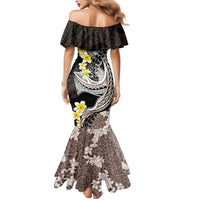 Brown and Black Hawaii Shark Tattoo Mermaid Dress Puakenikeni Lei Plumeria Polynesian Pattern - Polynesian Pride