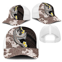 Brown and Black Hawaii Shark Tattoo Mesh Trucker Cap Puakenikeni Lei Plumeria Polynesian Pattern LT14 - Polynesian Pride