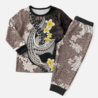 Brown and Black Hawaii Shark Tattoo Christmas Pajama Set Puakenikeni Lei Plumeria Polynesian Pattern LT14 Men Black - Polynesian Pride