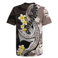 Brown and Black Hawaii Shark Tattoo Rugby Jersey Puakenikeni Lei Plumeria Polynesian Pattern LT14 - Polynesian Pride
