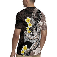 Brown and Black Hawaii Shark Tattoo Rugby Jersey Puakenikeni Lei Plumeria Polynesian Pattern LT14 - Polynesian Pride