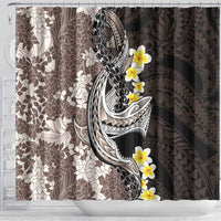 Brown and Black Hawaii Shark Tattoo Shower Curtain Puakenikeni Lei Plumeria Polynesian Pattern - Polynesian Pride