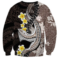 Brown and Black Hawaii Shark Tattoo Sweatshirt Puakenikeni Lei Plumeria Polynesian Pattern LT14 - Polynesian Pride