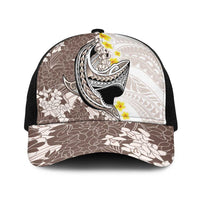 Brown and White Hawaii Shark Tattoo Baseball Net Cap Puakenikeni Lei Plumeria Polynesian Pattern LT14 One Size Black White - Polynesian Pride