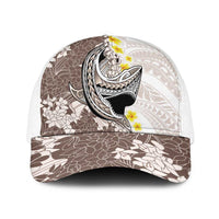 Brown and White Hawaii Shark Tattoo Baseball Net Cap Puakenikeni Lei Plumeria Polynesian Pattern LT14 One Size White White - Polynesian Pride