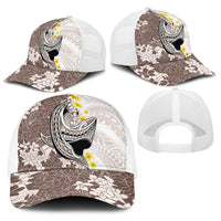 Brown and White Hawaii Shark Tattoo Baseball Net Cap Puakenikeni Lei Plumeria Polynesian Pattern LT14 - Polynesian Pride