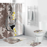 Brown and White Hawaii Shark Tattoo Bathroom Set Puakenikeni Lei Plumeria Polynesian Pattern - Polynesian Pride