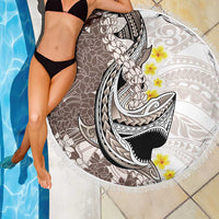 Brown and White Hawaii Shark Tattoo Beach Blanket Puakenikeni Lei Plumeria Polynesian Pattern - Polynesian Pride