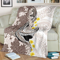 Brown and White Hawaii Shark Tattoo Blanket Puakenikeni Lei Plumeria Polynesian Pattern - Polynesian Pride
