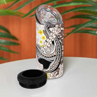 Brown and White Hawaii Shark Tattoo 4 in 1 Can Cooler Tumbler Puakenikeni Lei Plumeria Polynesian Pattern - Polynesian Pride