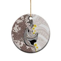 Brown and White Hawaii Shark Tattoo Ceramic Ornament Puakenikeni Lei Plumeria Polynesian Pattern - Polynesian Pride