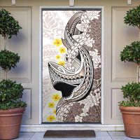 Brown and White Hawaii Shark Tattoo Door Cover Puakenikeni Lei Plumeria Polynesian Pattern LT14 White - Polynesian Pride