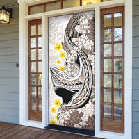 Brown and White Hawaii Shark Tattoo Door Cover Puakenikeni Lei Plumeria Polynesian Pattern LT14 - Polynesian Pride