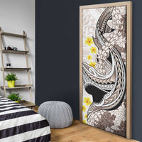 Brown and White Hawaii Shark Tattoo Door Cover Puakenikeni Lei Plumeria Polynesian Pattern LT14 - Polynesian Pride