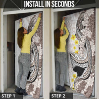 Brown and White Hawaii Shark Tattoo Door Cover Puakenikeni Lei Plumeria Polynesian Pattern LT14 - Polynesian Pride