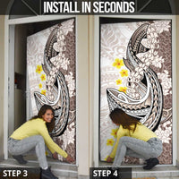 Brown and White Hawaii Shark Tattoo Door Cover Puakenikeni Lei Plumeria Polynesian Pattern LT14 - Polynesian Pride