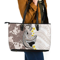 Brown and White Hawaii Shark Tattoo Leather Tote Bag Puakenikeni Lei Plumeria Polynesian Pattern LT14 - Polynesian Pride