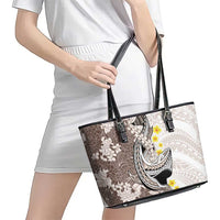 Brown and White Hawaii Shark Tattoo Leather Tote Bag Puakenikeni Lei Plumeria Polynesian Pattern LT14 - Polynesian Pride