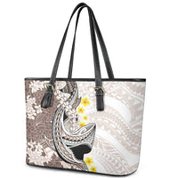 Brown and White Hawaii Shark Tattoo Leather Tote Bag Puakenikeni Lei Plumeria Polynesian Pattern LT14 - Polynesian Pride